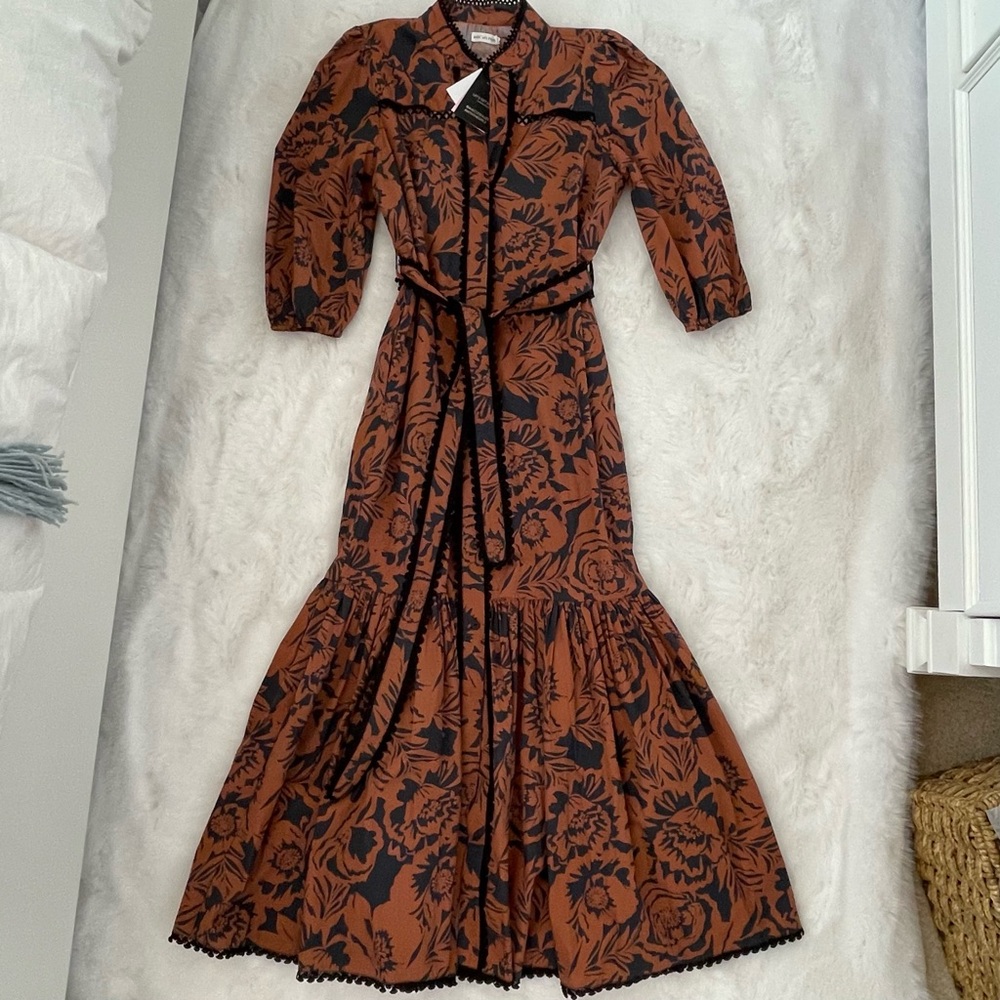 Avec Les Filles Rust Floral Maxi Dress with Black Trim - Picture 9 of 16